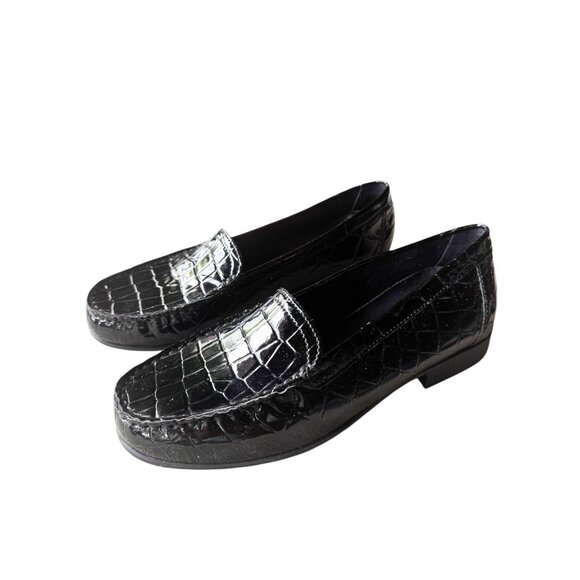 Clarks Shoes - Clarks Bendables Black Embossed Croc Loafers Women's 7.5M Slip-On Comfort Shoes